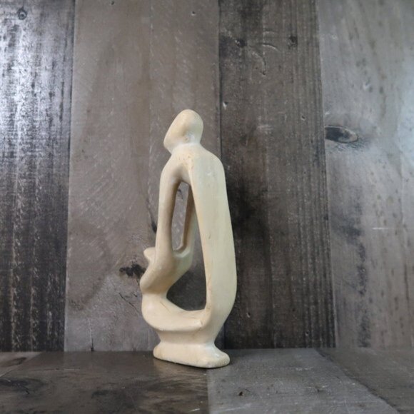 Minimalist Abstract Carved Soap Stone Statue Mother & Child Family - Picture 5 of 7